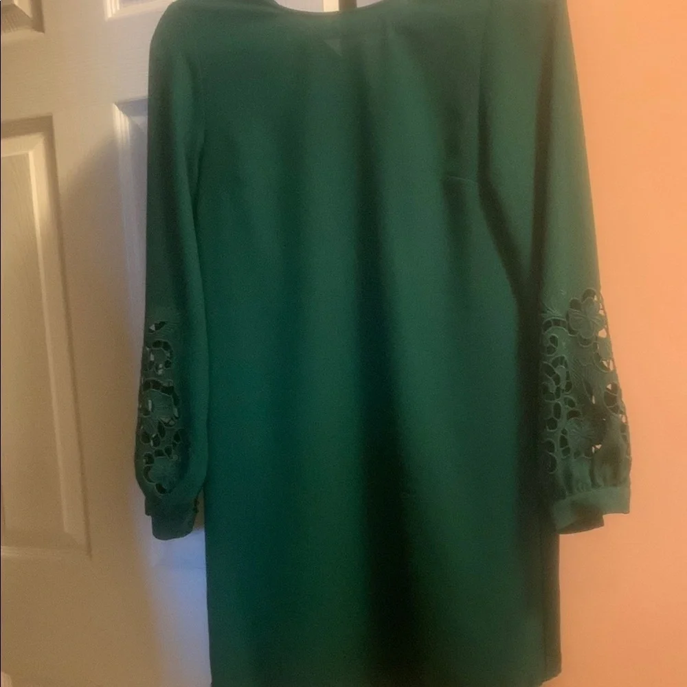 Elegant Green Dress with Lace Sleeves